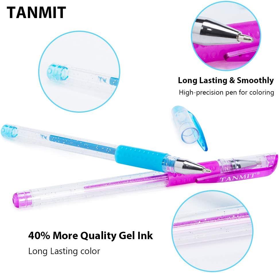 TANMIT Glitter Gel Pens, 33 Colors Neon Glitter Pens Set Gel Art Markers  with 40% More Ink for Adult Coloring Books, Drawing, Journaling, Doodling