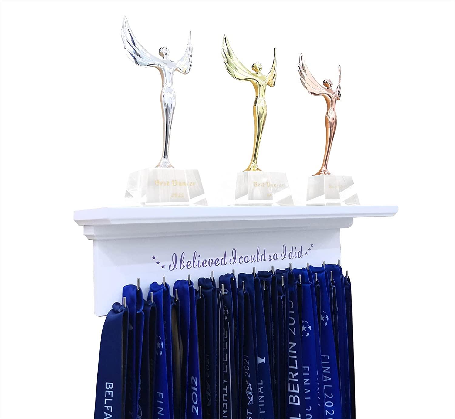 Trophy Shelf and Medal Hanger Display with 23 Strong Ribbon Hooks