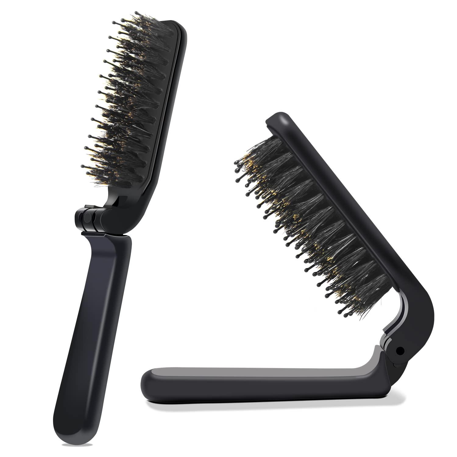 Hair Brush, Pocket Mini Travel Boar Bristle Hairbrush for Thick Thin Curly  Straight Long Short Wet Dry Hair for Men Women Kids for Smoothing  Detangling Massaging Adding Shine Small (Pack of 1)