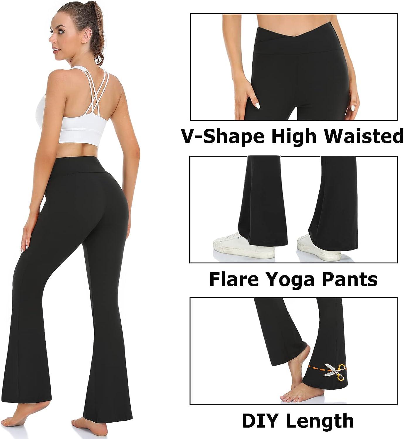 Women's Flare Yoga Pants V Crossover High Waisted Stretch Bootcut Leggings  Workout Fitness Running Gym Pants 