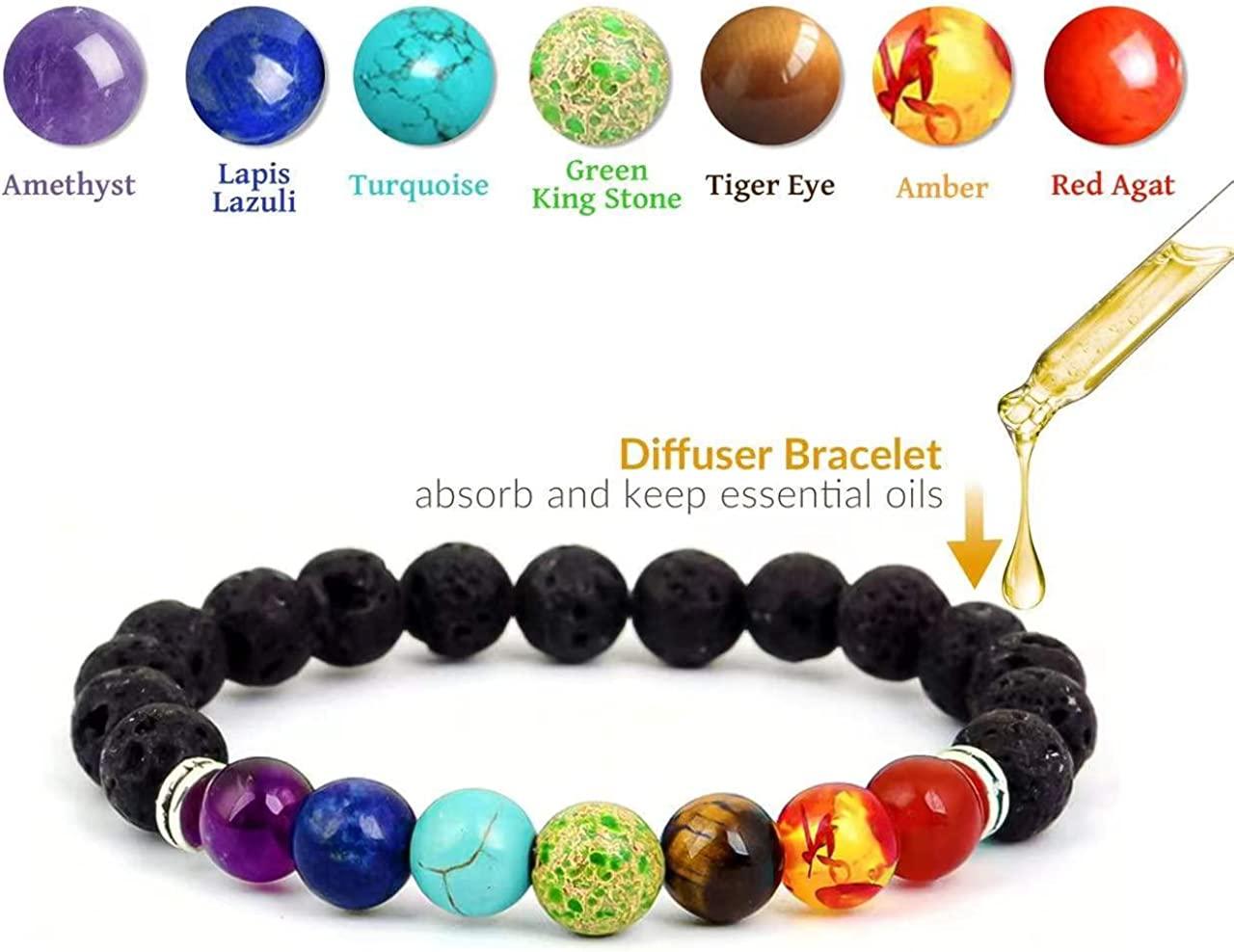 Morchic 7 Chakra Lava Rock Stone Anxiety Aromatherapy Stretch Bracelet,  Real Healing Stones Essential Oils Diffuser for Mens Womens Unisex 8mm