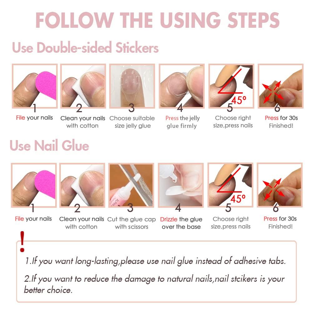 6 Sets Medium Press on Nails Almond,KXAMELIE Fake Nails With Nail