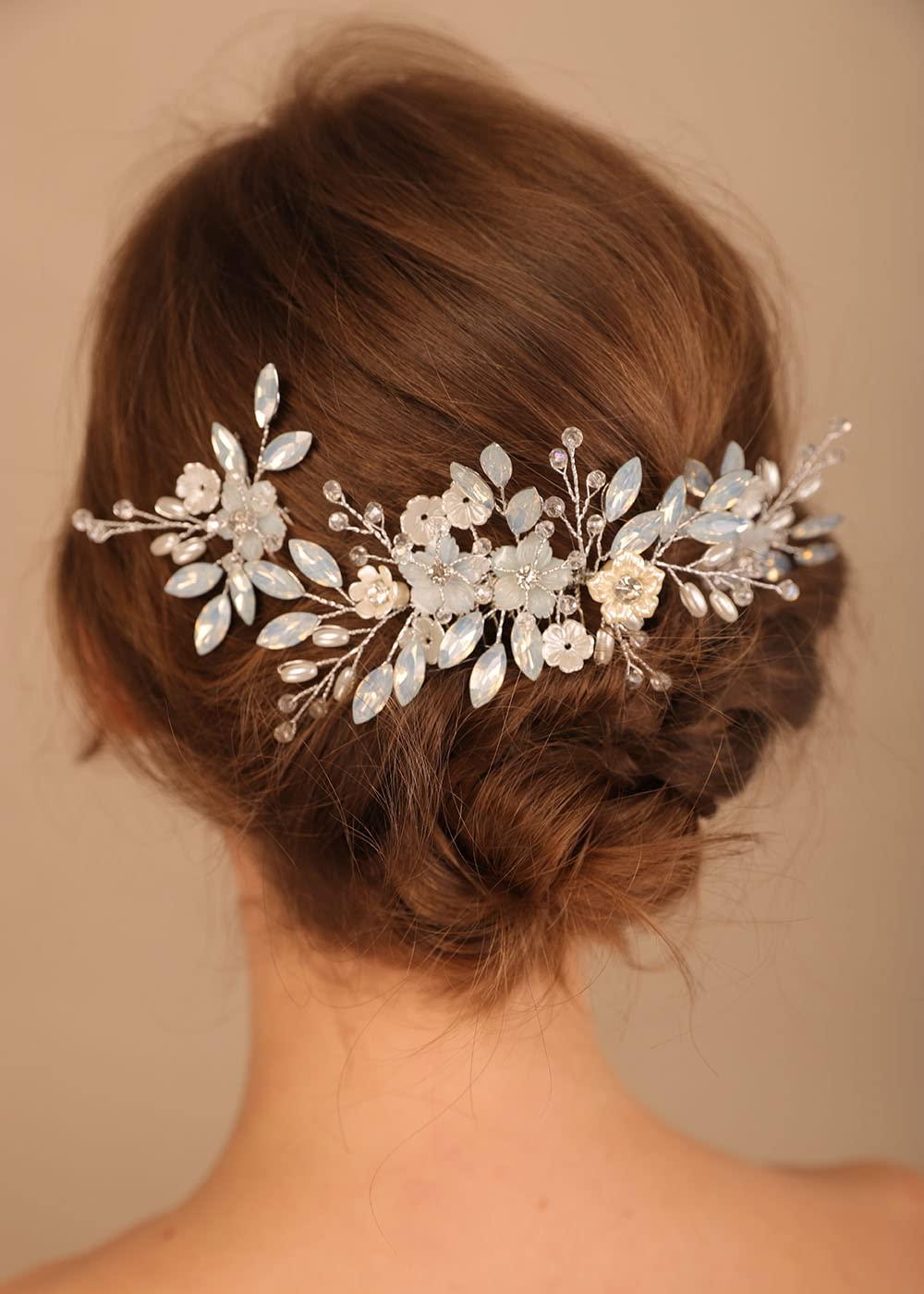 Wedding Hair Comb Silver Rhinestones Opal Crystal Vintage Bridal Hair Clips