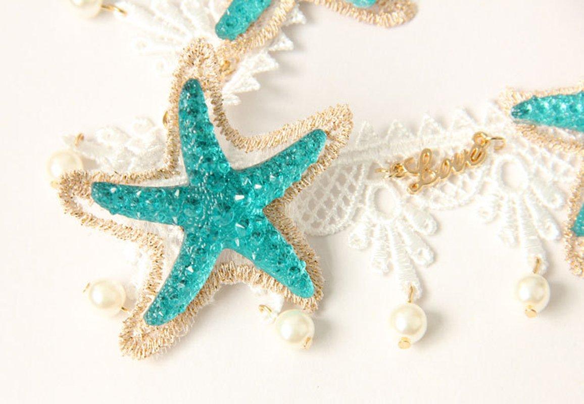 Mermaid starfish seashell scale rhinestone iridescent pearl push up