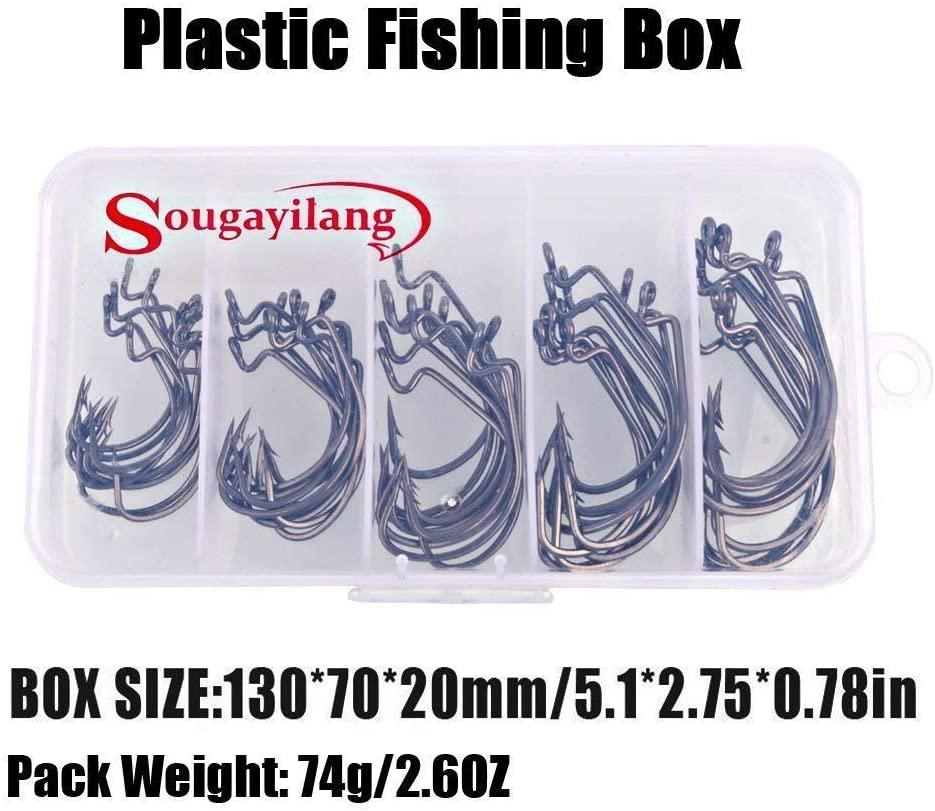 Sougayilang Fishing Hooks High Carbon Steel Worm Soft Bait Jig Fish Hooks  with Plastic Box 50PCS-silvery