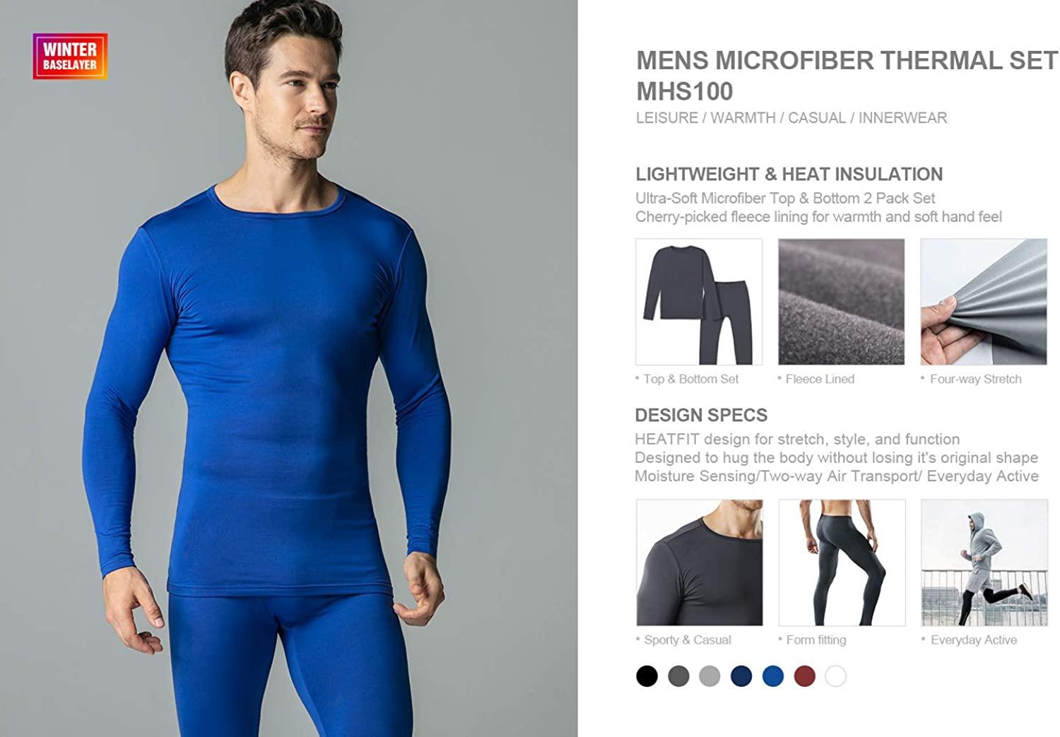 Men's Thermal Underwear Set, Microfiber Soft Fleece Lined Long Johns,  Winter Warm Base Layer Top & Bottom Winter Cold Weather 