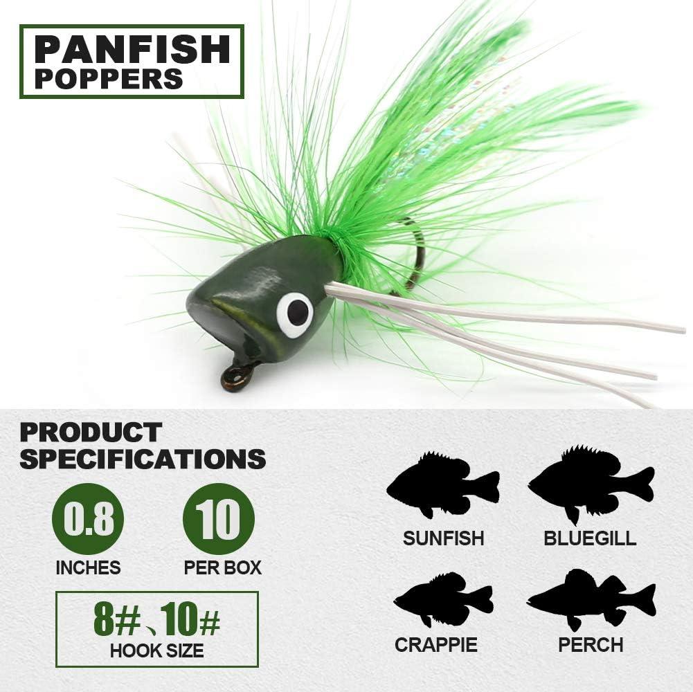 XFISHMAN Fly Fishing Poppers Lures for Bass Panfish Flies Topwater Popper for Crappie Bluegill Kit (3 Kinds of Size Popper Flies Kit 24 Pk with Fly B