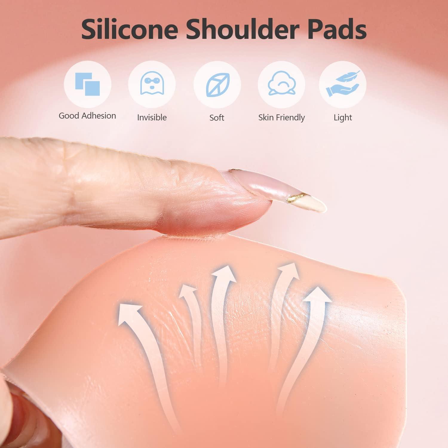 Silicone Shoulder Pads for Womens Clothing, 2 Pairs Soft Anti-Slip Shoulder  Push-Up Pads Reusable (Transparent & Skin)