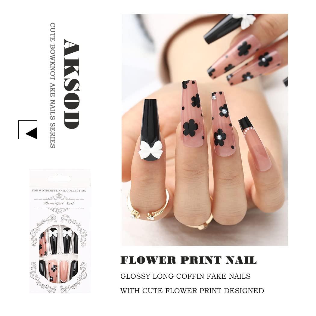 Dried flower coffin shape nails  Flower nails, Coffin shape nails, Long  nails