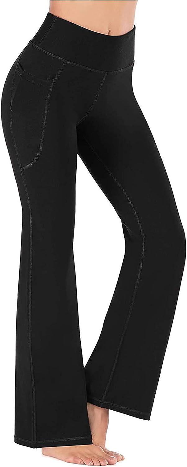 Attine Women's Wide Leg Yoga Pants Bootcut High Waist Sweatpants Workout  Casual Flare Leggings Stretch Pants with Pockets A02-black X-Large