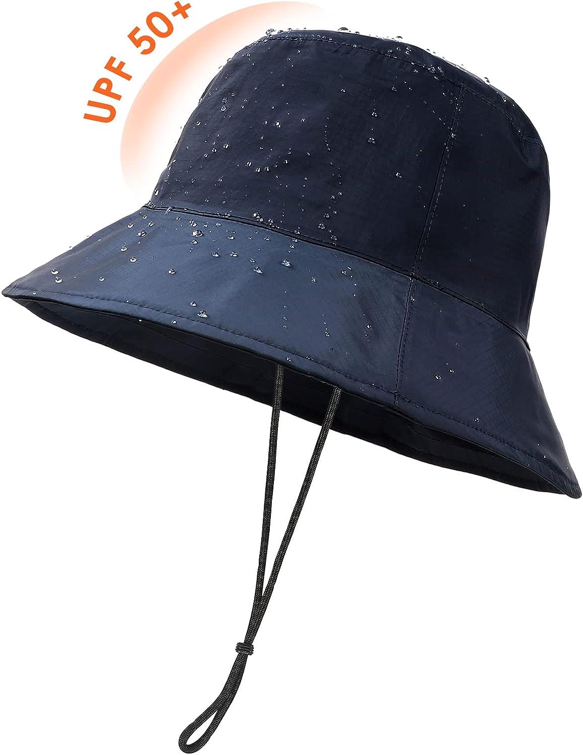  Waterproof Bucket Rain Hat For Men Women Wide Brim Sun  Protection Packable Boonie Hat Outdoor Beach Safari Fishing Hat Navy Blue