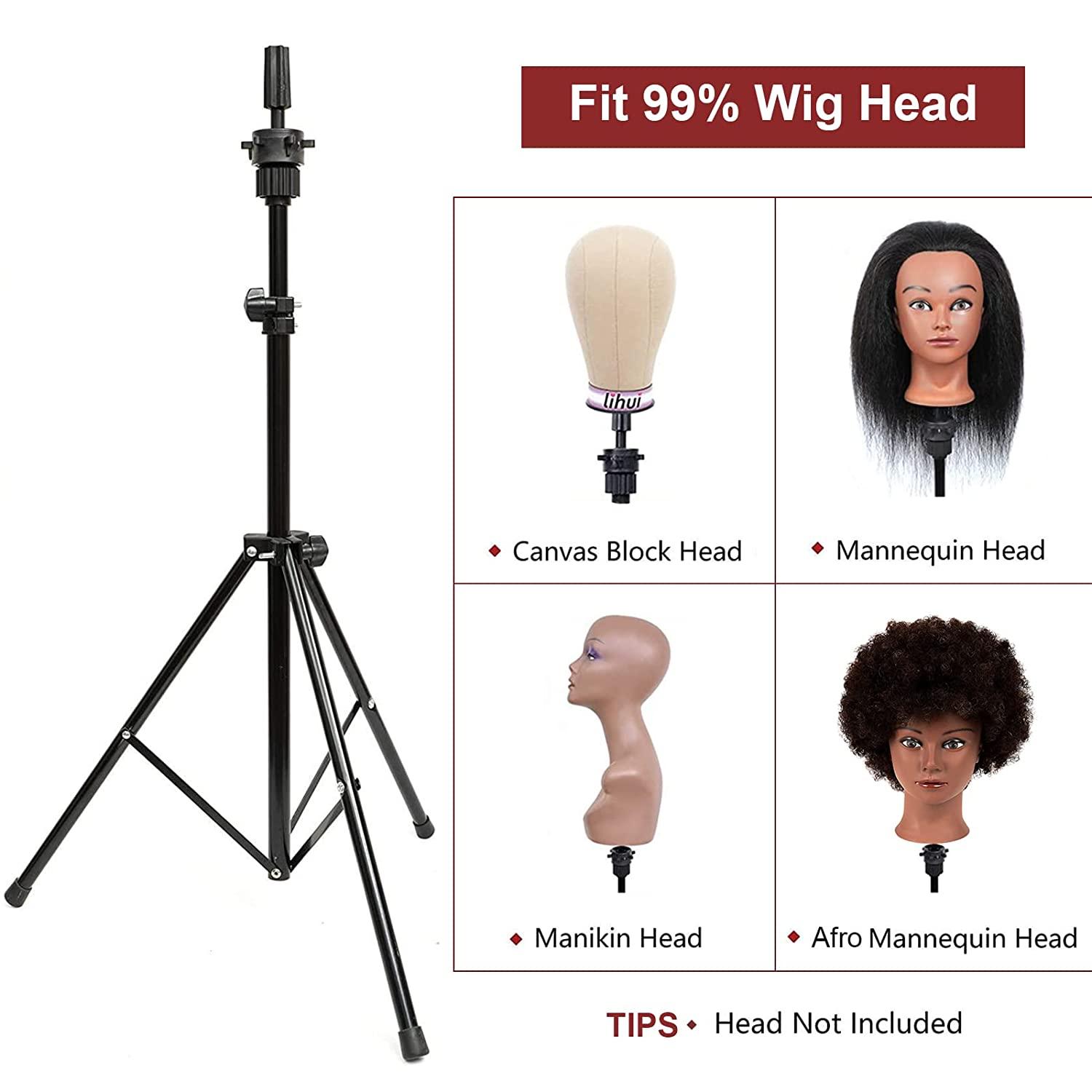 Klvied Metal Mannequin Head Stand, Reinforced Wig Stand Tripod for Styling,  Adjustable Wig Head Stand Holder for Cosmetology Hairdressing