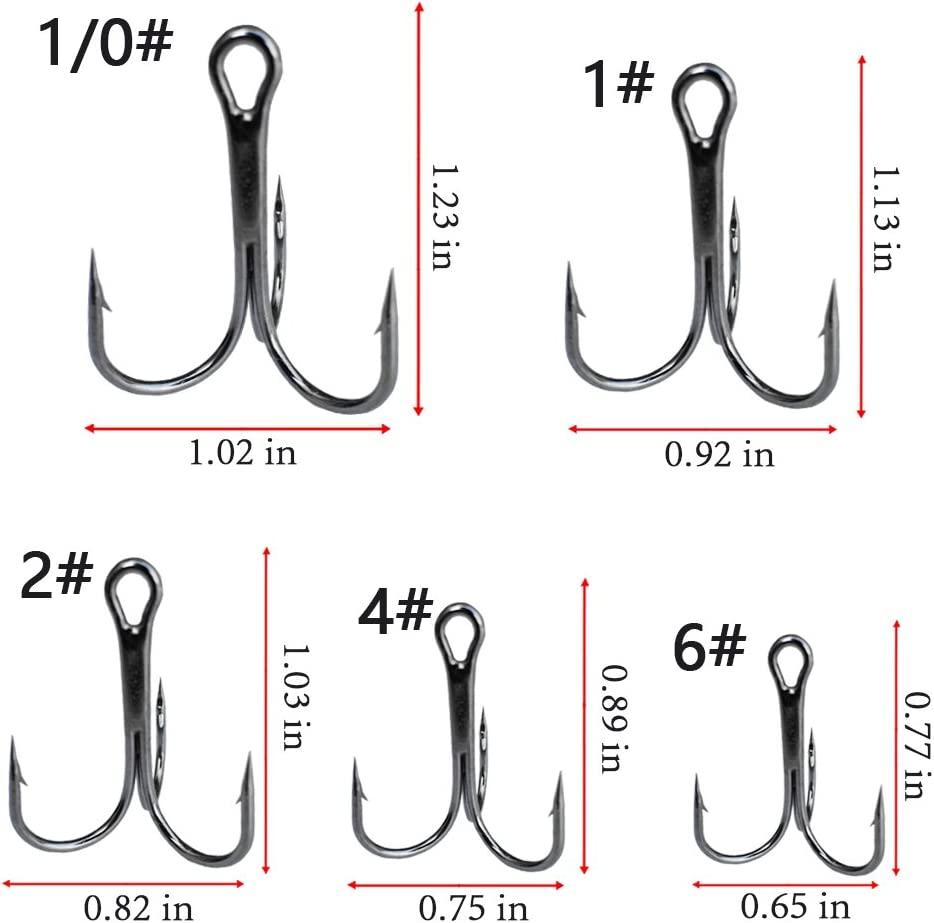  Drasry Fishing Treble Hooks Set For Saltwater Freshwater  Size 1/0 To 16 High Carbon Steel Different Fish Hook 50pcs/Box