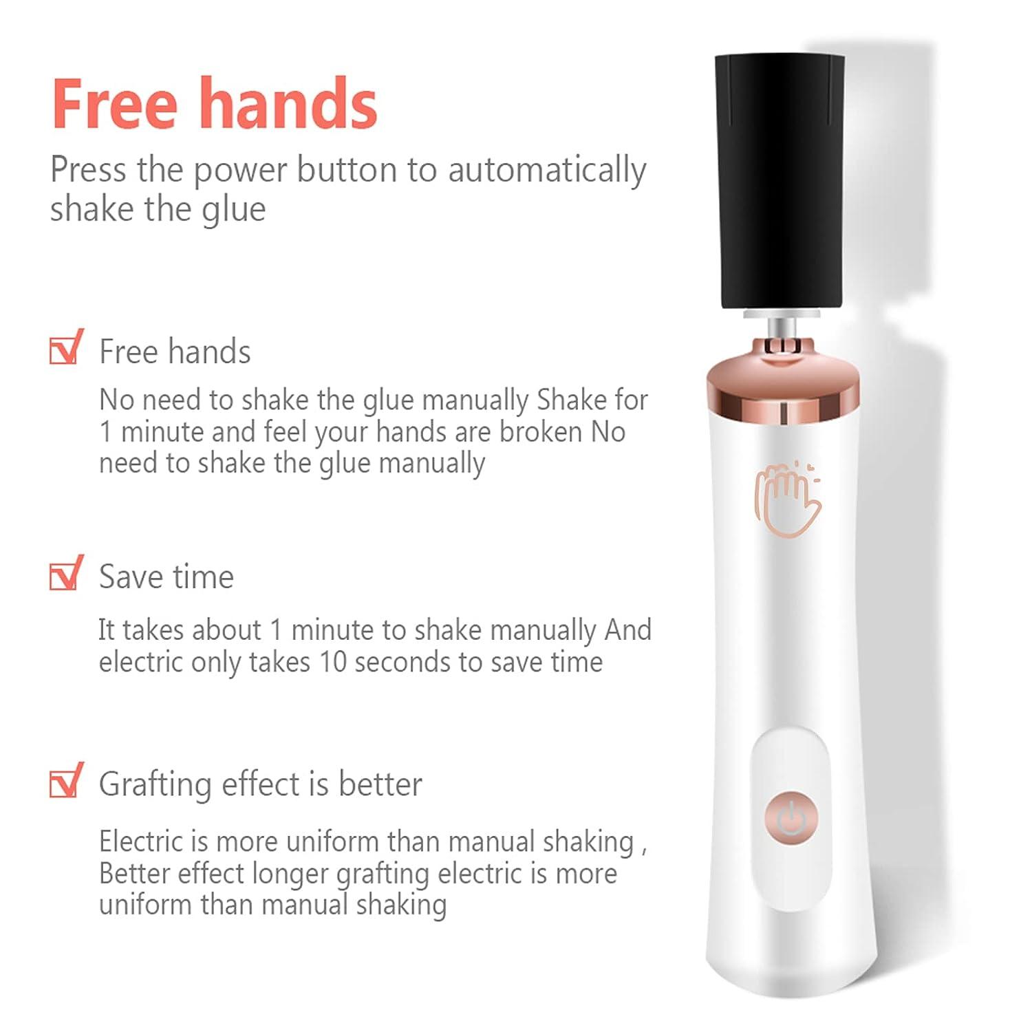 Glue Shaker for Eyelash Extensions Eenten Nail Lacquer Shaker with 2  Connectors and 6 Sizes of Caliber Portable Electric Lash Glue Shaker Liquid  Mixer Nail Polish Shaker for Eyelash Glue Ink white