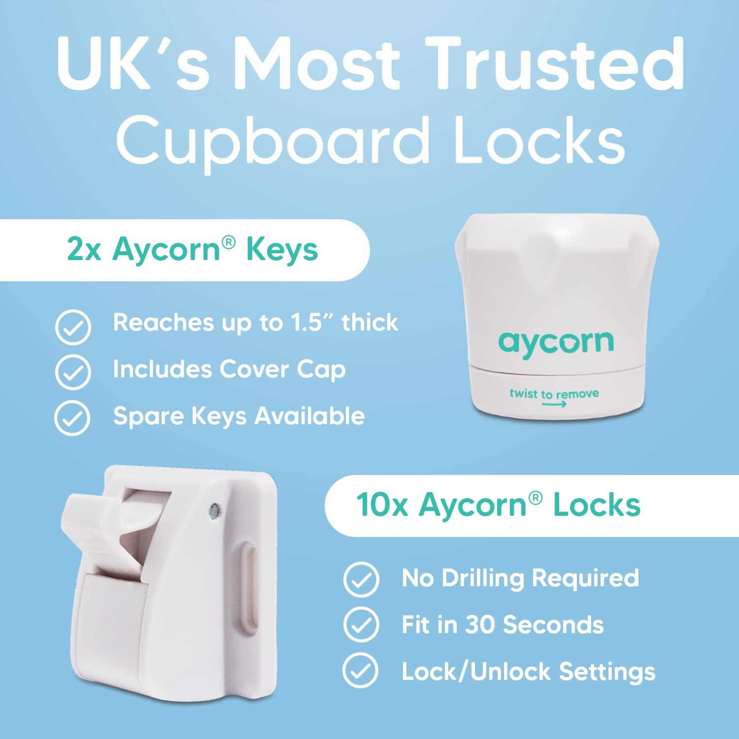 AYCORN Magnetic Cabinet Locks Child Safety (10 Locks & 2 Keys), Child Proof Locks  for Cabinet Doors 10 Pack - Easy Install No Screws or Drilling