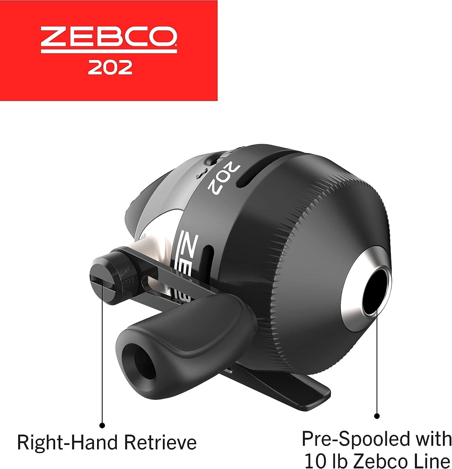 Zebco 202 Spincast Fishing Reel, Size 30 Reel, Right-Hand Retrieve, Durable  All-Metal Gears, Stainless Steel Pick-up Pin, Pre-Spooled with 10-Pound  Zebco Fishing Line, Black, Clam Packaging
