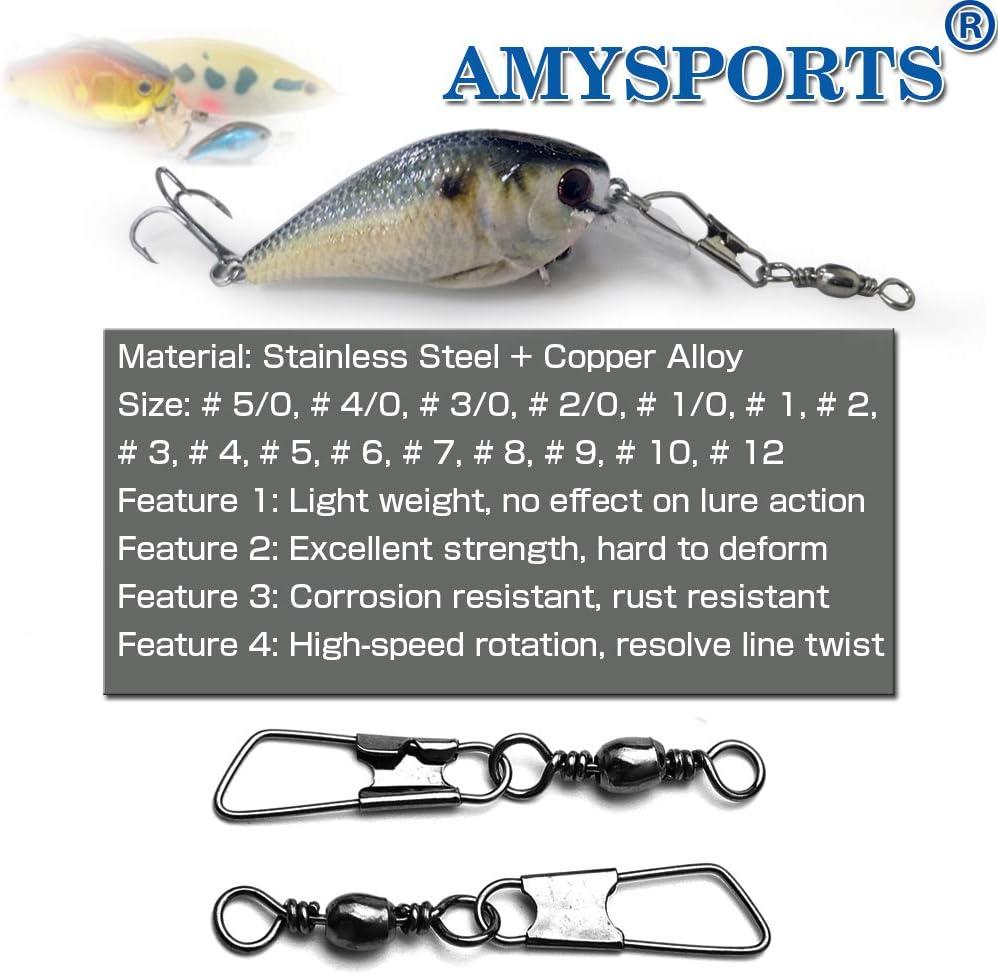 AMYSPORTS High Strength Fishing Snap Swivels Ball Bearing Swivels Stainless Fishing Swivels Saltwater Corrosion Resistance Barrel Swivel for