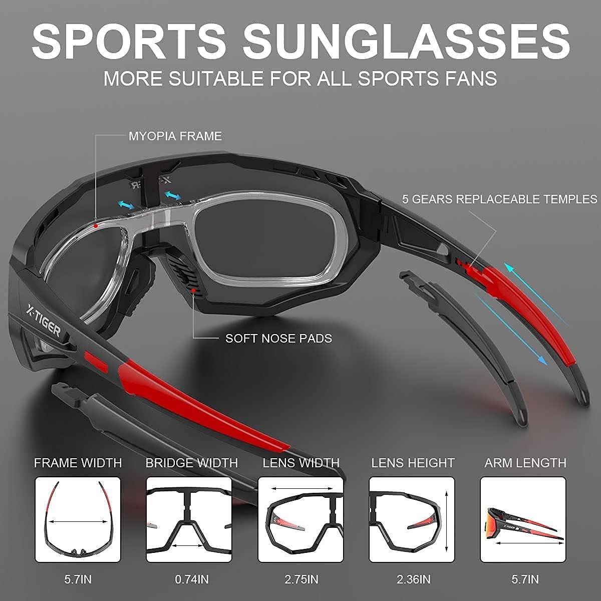 X-TIGER Polarized Sports Sunglasses 3 or 5 Interchangeable Lenses,Mens  Womens Cycling Glasses,Baseball Running Fishing Golf Br-5lens