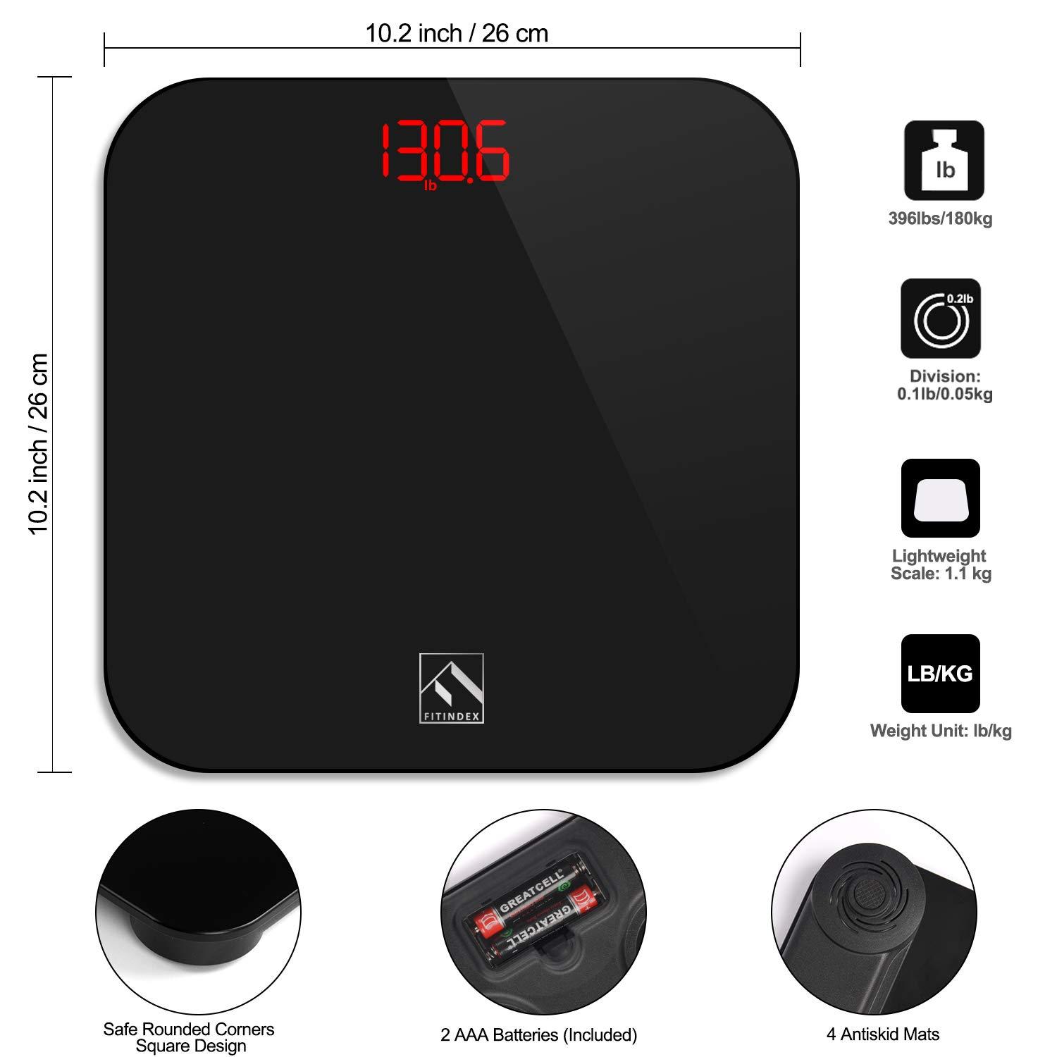 FITINDEX Smart Digital Body Weight Scale BMI Bathroom W Smartphone App Step  On