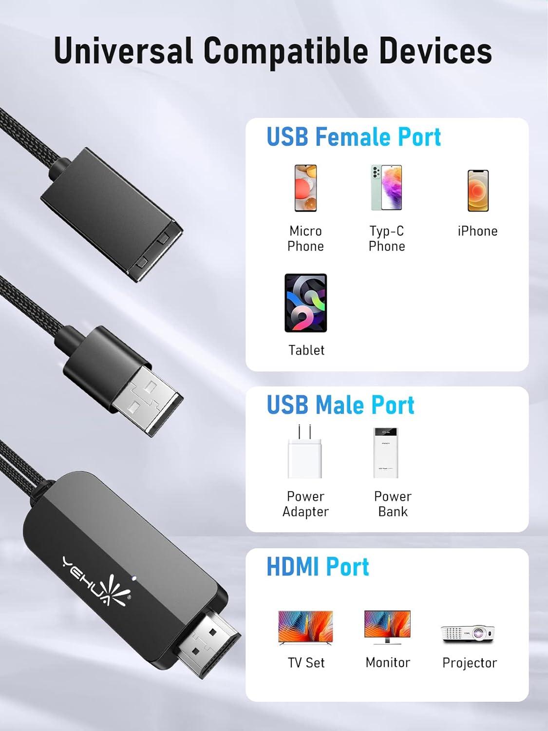 Compatible with iPhone to HDMI/USB C to HDMI/Micro USB to HDMI Cable 3-in-1 MHL  hdmi Phone to TV HDMI Cable 1080P Mirroring&Charging Cable for All  Smartphones Tablets to TV/Projector(3.28FT/1M) small MHL Cable