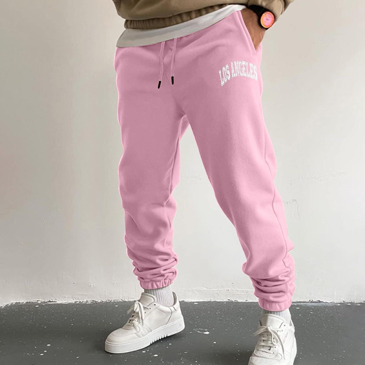JUNGE Cargo Sweatpants for Men Elastic Waist Drawstring Athletic Pants  Casual Stretch Baggy Joggers Trousers with Pockets Medium #116-pink