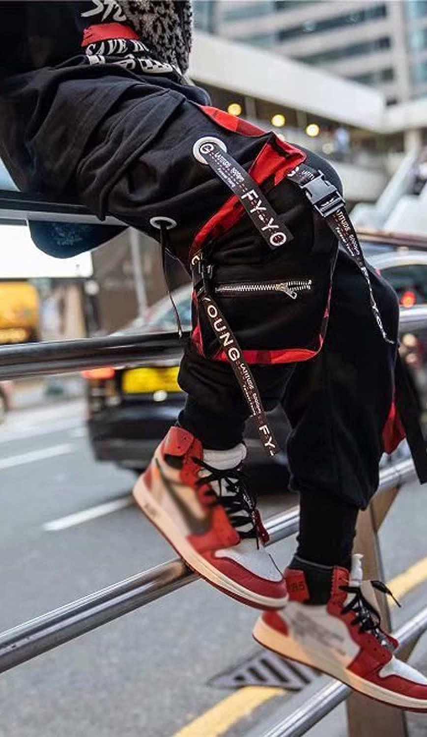 Men's Joggers Punk Cargo Baggy Techwear Hip Hop Harem Streetwear Tactical  Track Pants Black Medium