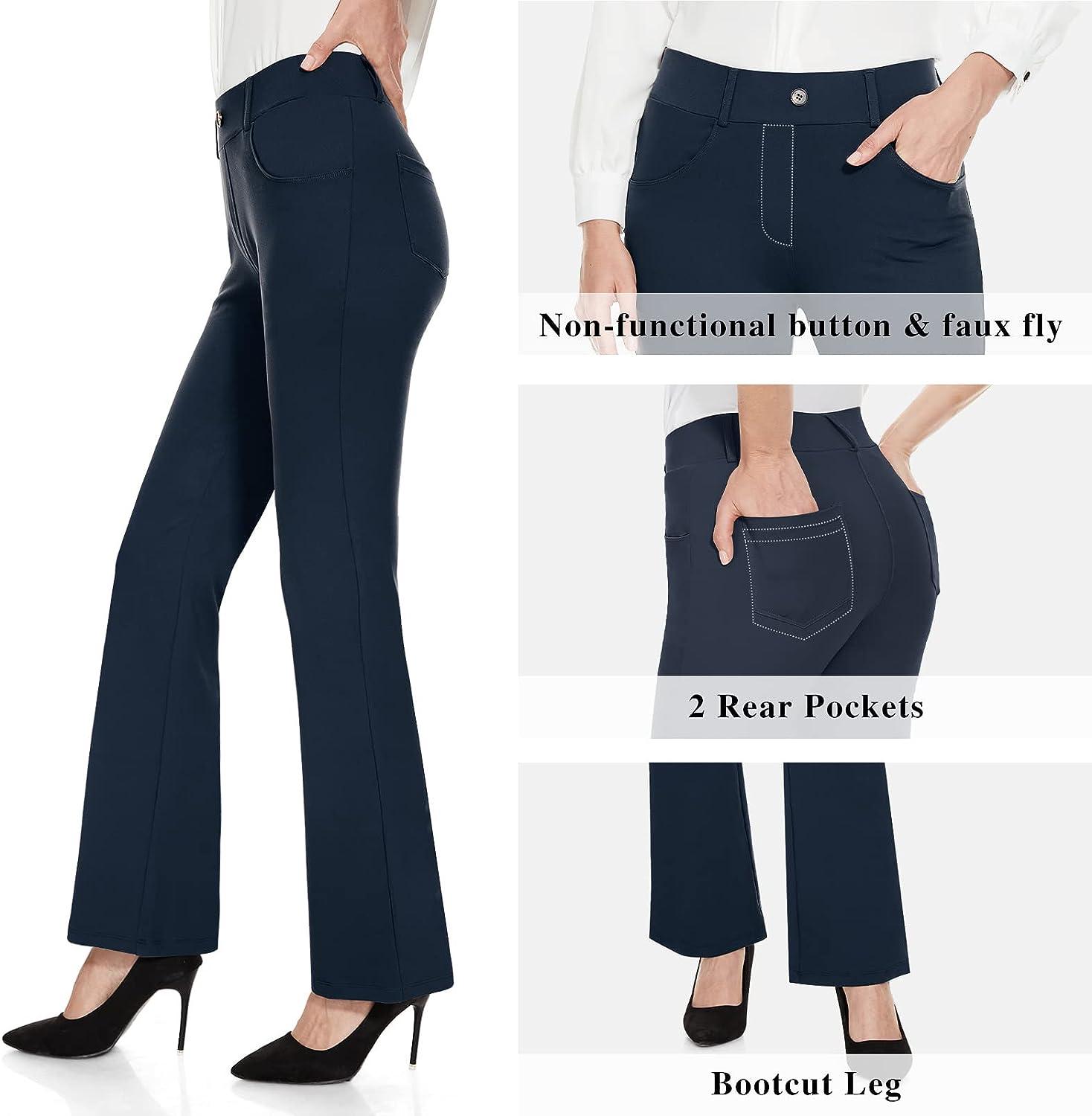 Belt Loops Stretchy Bootcut Dress Pants for Women's High Waist