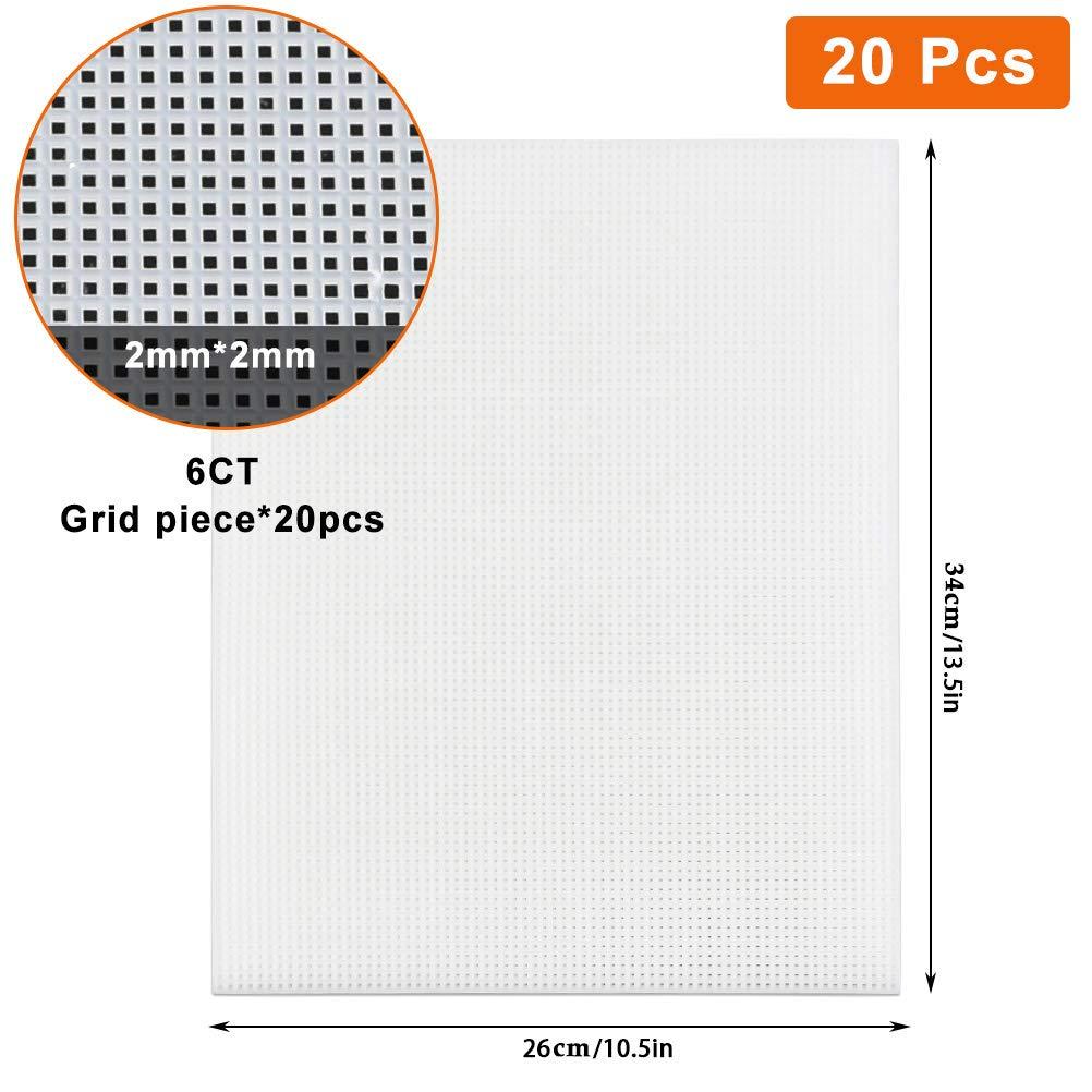 BUYGOO 20 Pack 6 Count Clear Plastic Mesh Canvas Sheets for Embroidery, Acrylic Yarn Crafting, Knit and Crochet Projects - 10