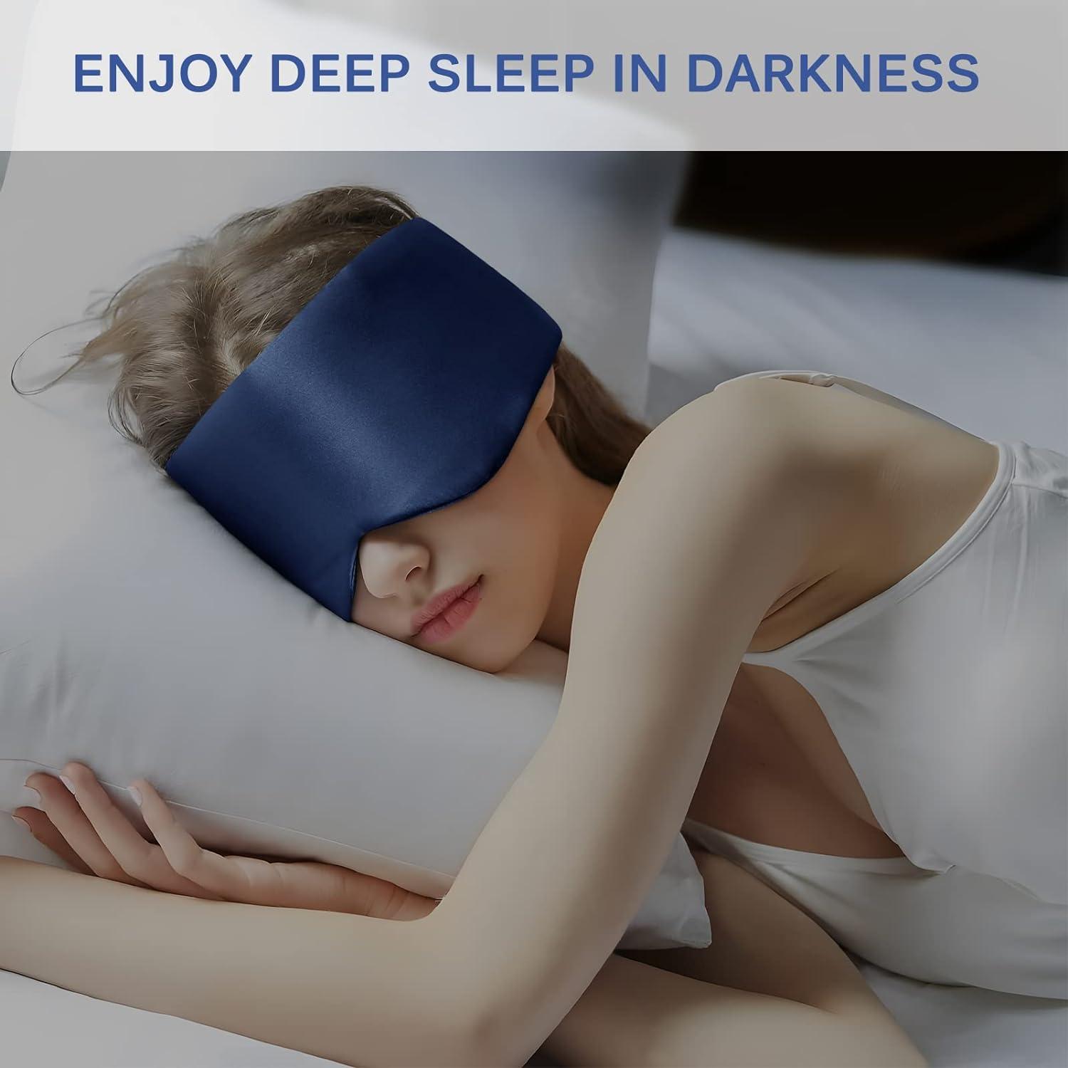 Silk Sleep Mask for Women Men Satin, Eye Sleeping Mask & Blindfold with  Adjustable Velcro Strap, Large Size, 1 Pack, Deep Blue