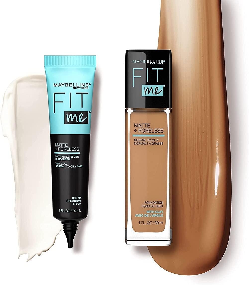 Maybelline New York Fit Me Makeup 1 Poreless Mattifying Sunscreen, Clear, 1 Oz MATTIFYING Spectrum With + SPF PRIMER Fl Broad Face Matte Primer COUNT 20