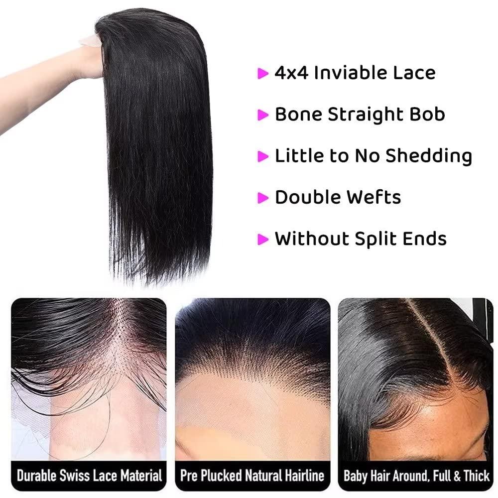Shop Fashan 4x4 Closure Straight Hair Bob Wigs - Pre-Plucked Short Bob Wigs  for Black Women Online
