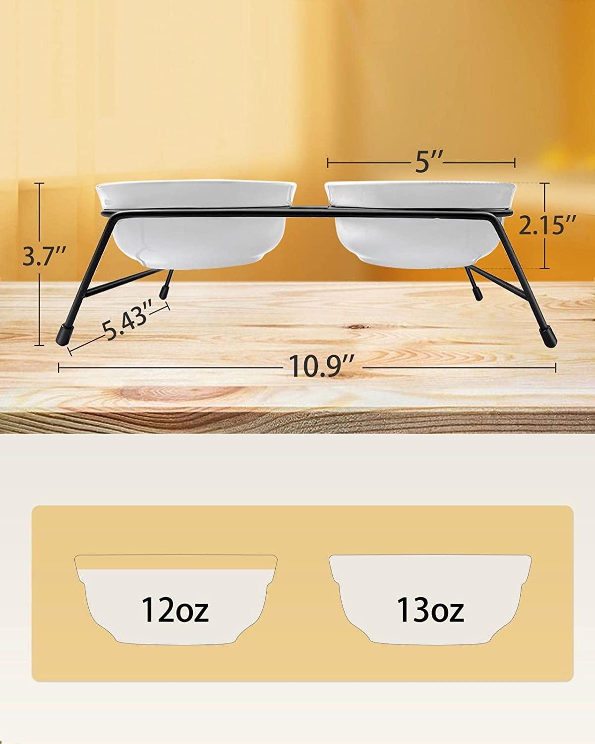 COMESOON Cat Bowls, Upgraded 13 oz Ceramic Elevated Cat Food Bowls for Food and Water, Raised 2 Cat Dishes with Stainless Steel Stand