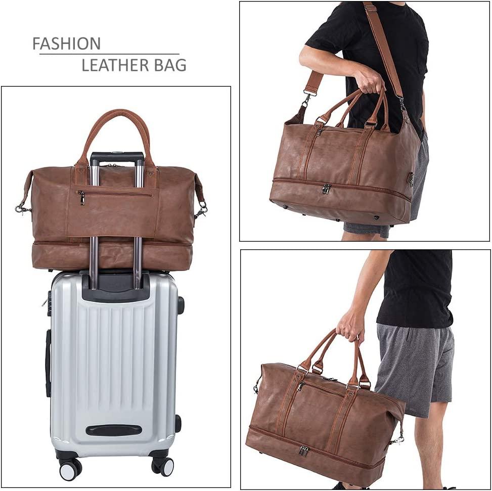  Leather Travel Bag with Shoe Pouch, Waterproof