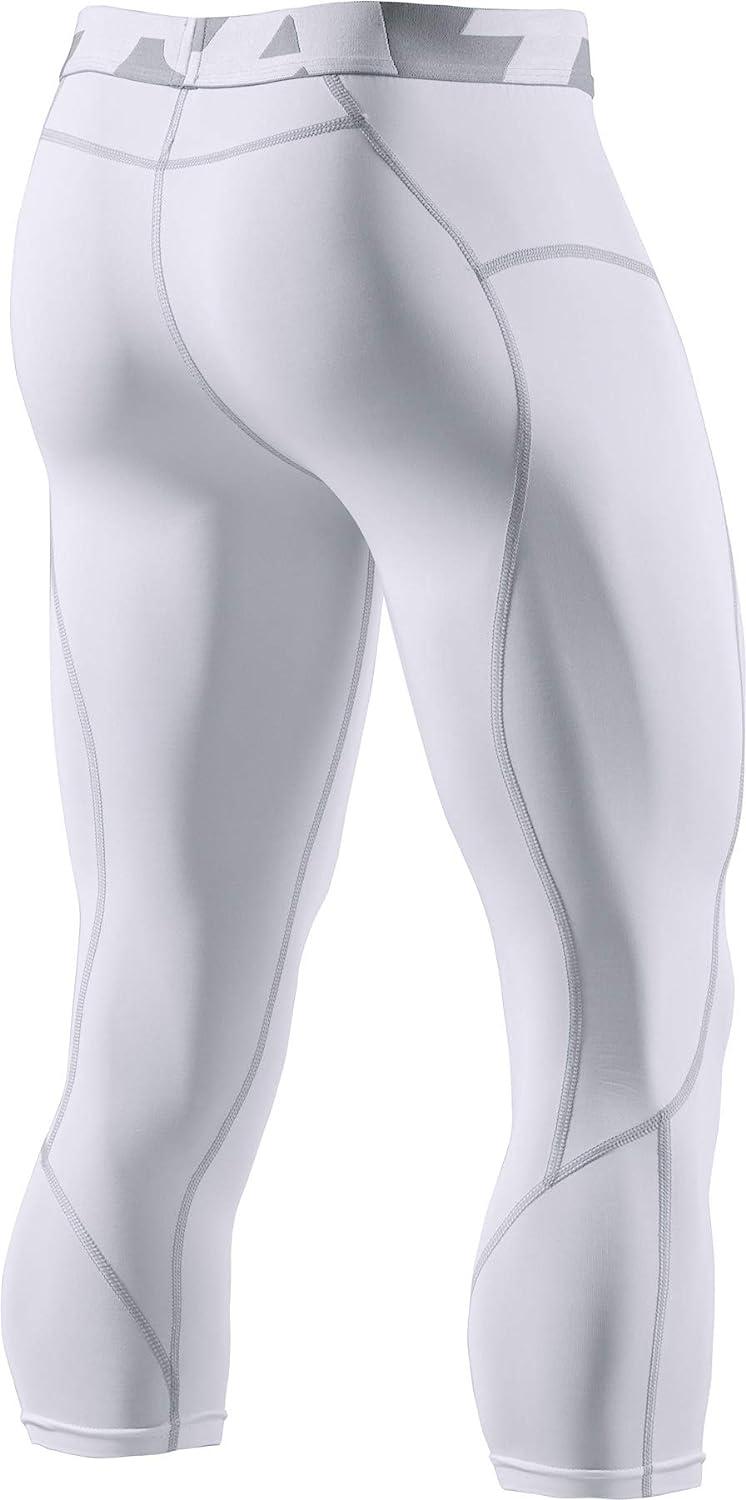  Mens 3/4 Compression Pants, Running Workout Tights, Cool Dry Capri  Athletic Leggings, Yoga Gym Base Layer, X-Vent Capris White, XX-Large