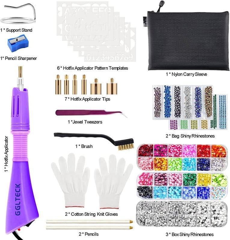 Hotfix Applicator, DIY Hot Fix Rhinestone Applicator Wand Setter Tool Kit  with 7 Different Sizes Tips, Tweezers & Brush Cleaning kit and 2 Pack