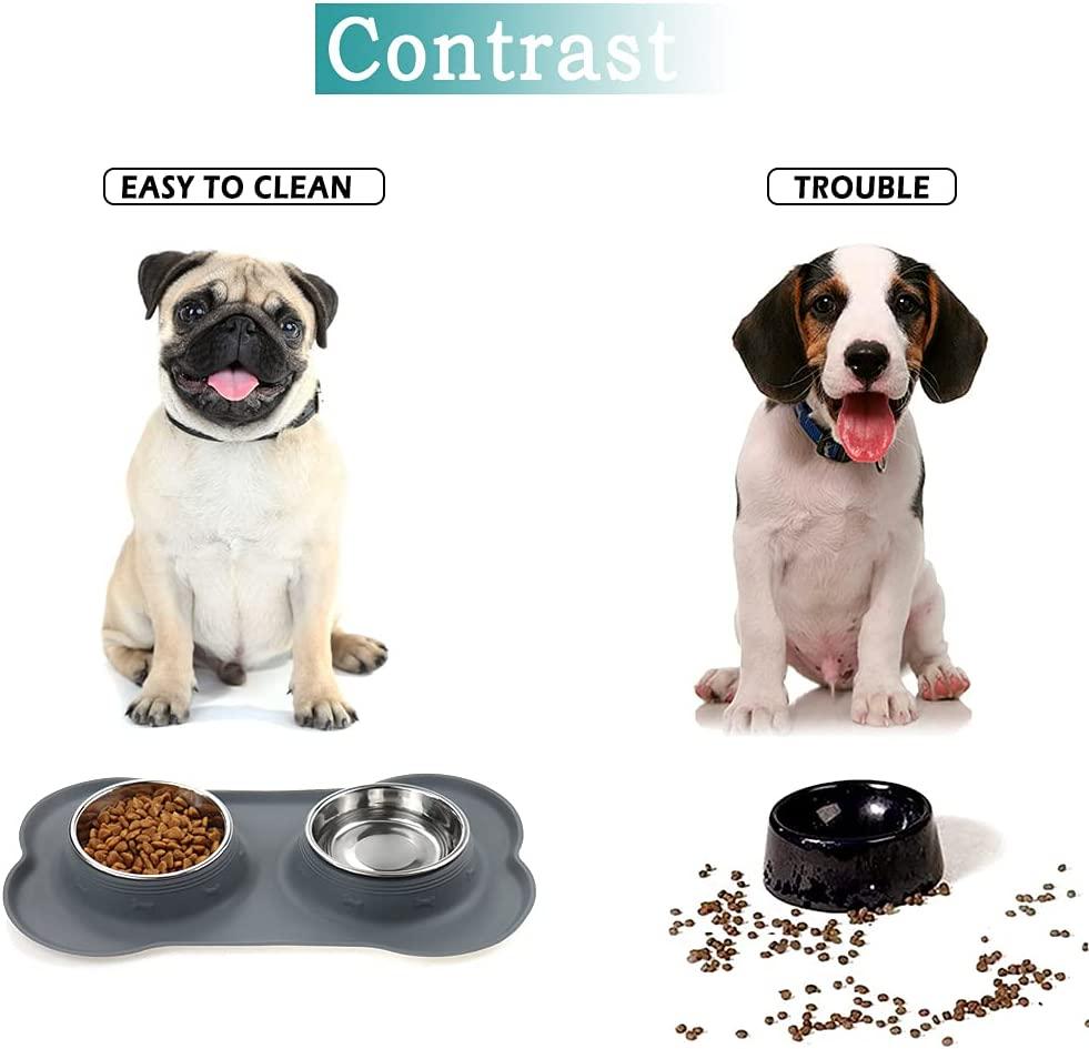 Dog Bowls Set Stainless Steel Double Dog Bowl with No-Spill No-Skid  Silicone Mat, Pet Food and Water Bowls Feeder Bowls Puppy Bowl Dog Dishes  for Small Medium Dogs Cats Black