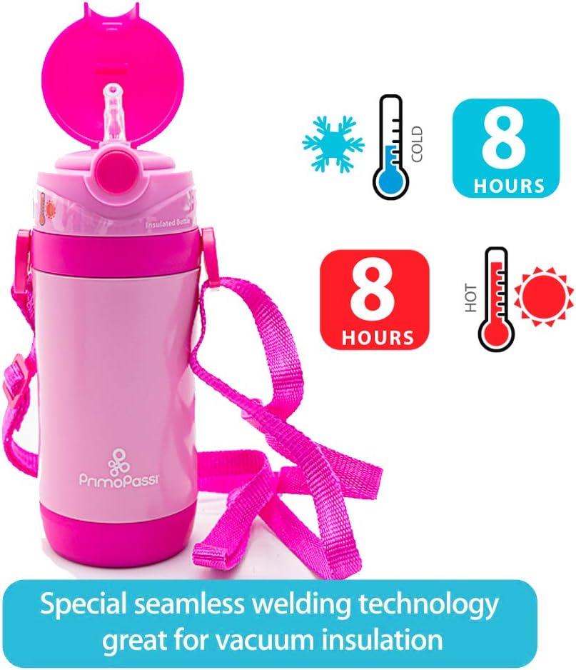 Insulated Straw Water Bottle | Kids Insulated Bottle | Thermos Bottle 12  Ounce Bottle - by Primo Passi (Pink)