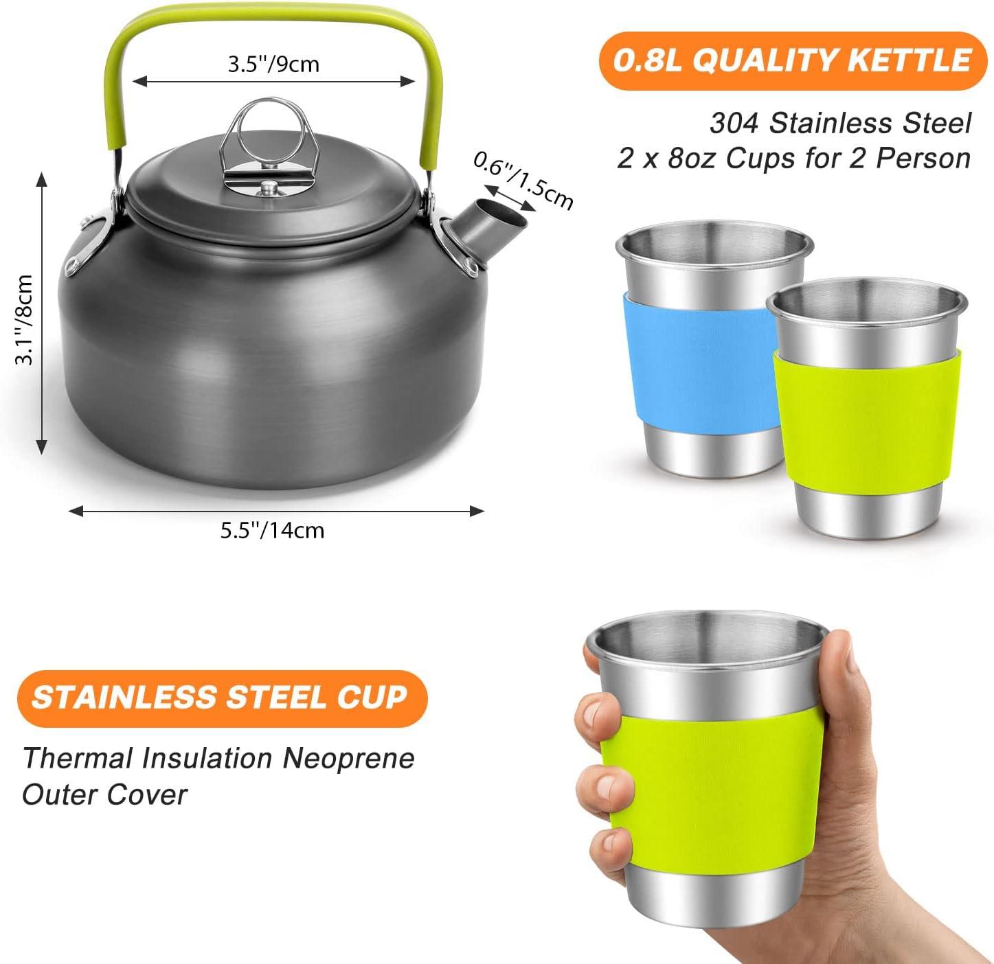 Odoland 4L Camping Kettle Set with 4 Cups Durable Stainless Steel Camp Tea Coffee Water Pot with 4 Mugs for Hiking Backpacking Outdoor Camping and Pi