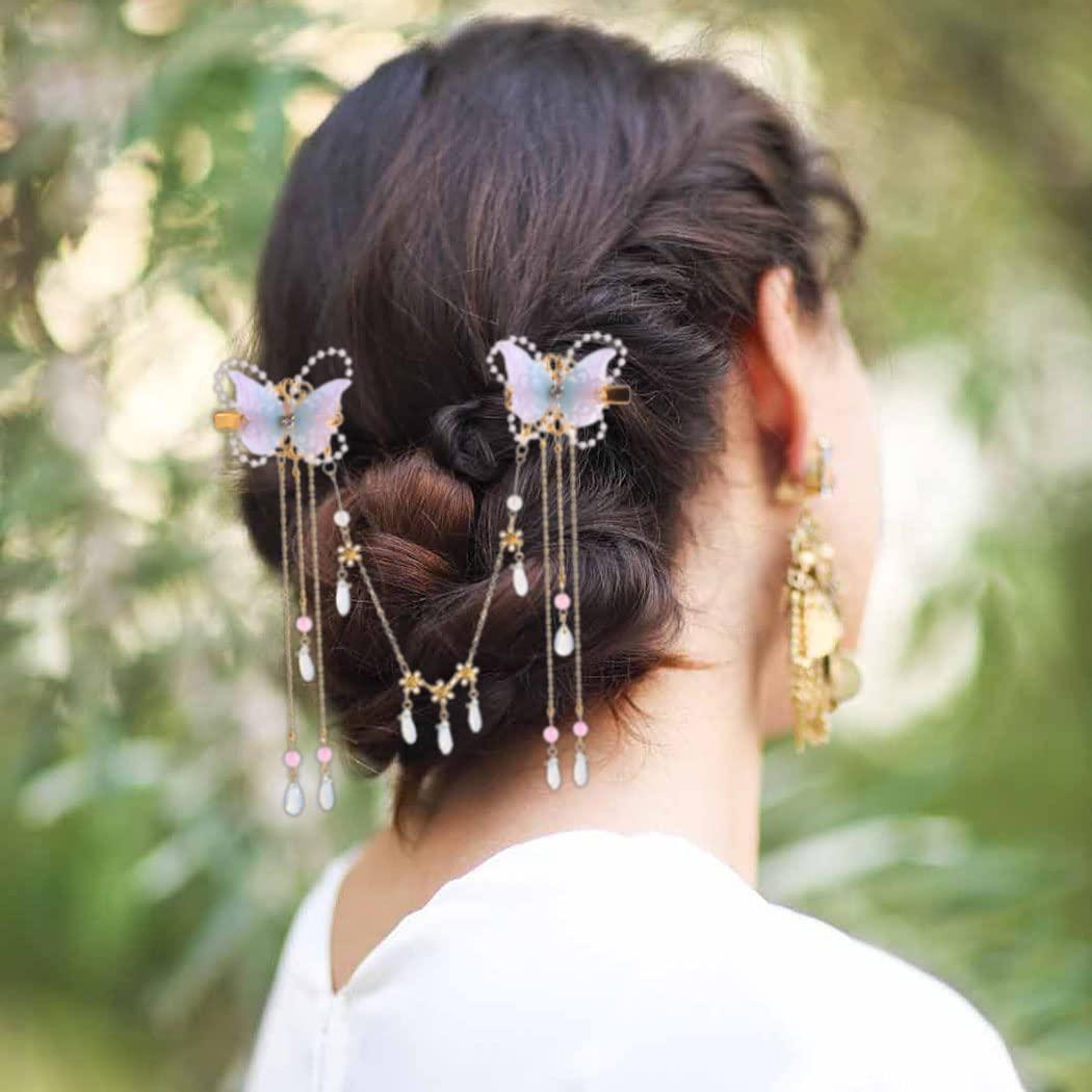 Bartosi Butterfly Hair Clips Bride Wedding Hair Barrettes Tassel Pearl  Hairpin Cute Rhinestone Hair Pin Crystal