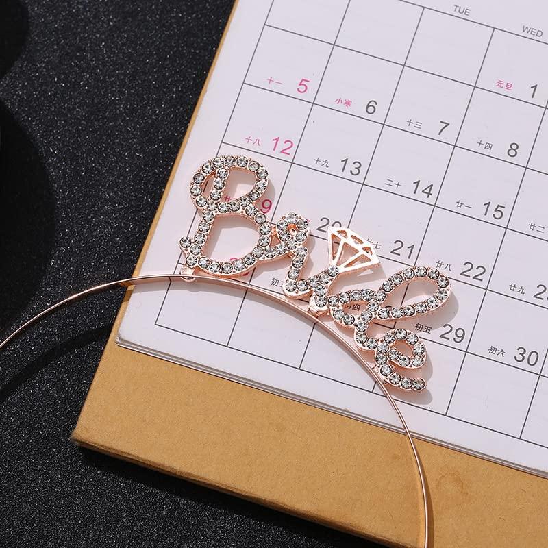 Rose Gold Bride Rhinestone Headband, Bachelorette Tiara