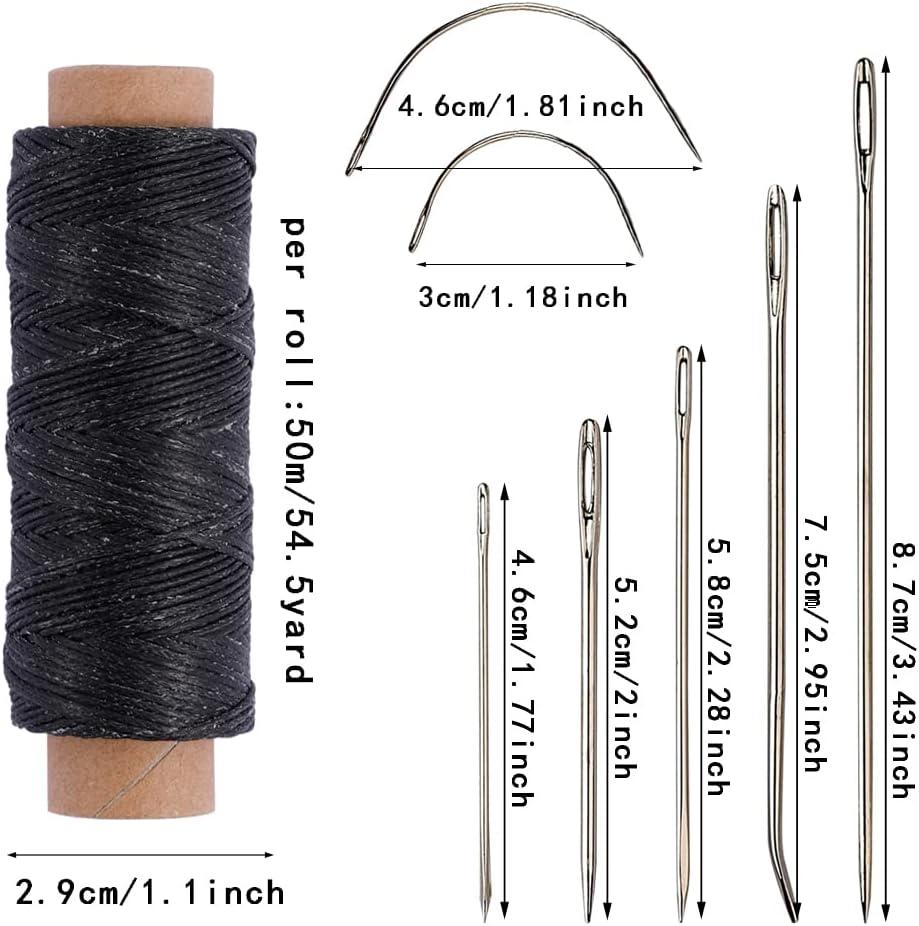 55Yards Waxed Thread with 7 Pcs Leather Needles for Hand Sewing 150D Flat  Sewing Waxed Thread Leather Repair Needles for Sewing Upholstery Leather  Canvas Bags Sofa Furniture Black