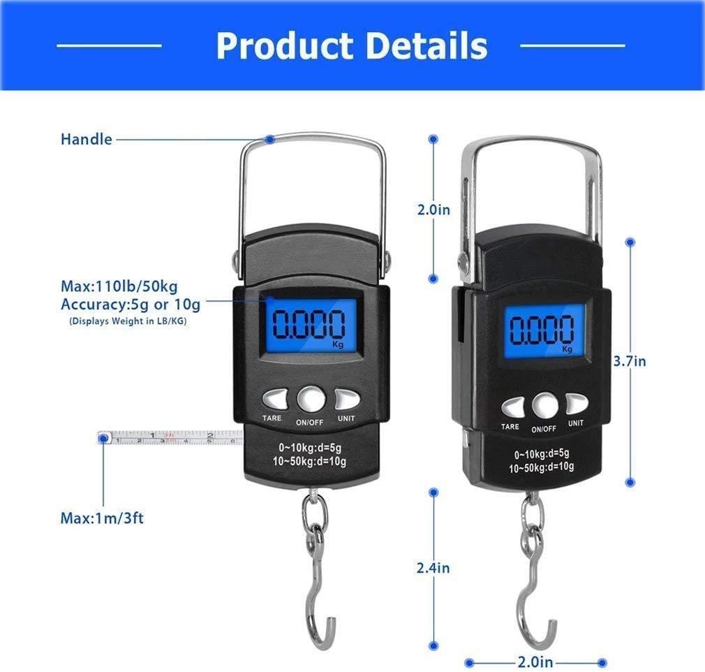 Portable Luggage Scale High Precision Travel Digital Hanging Scales With  Hook LCD Display 50kg 110lbs Electronic Fishing Weighs Weight Balance Tool