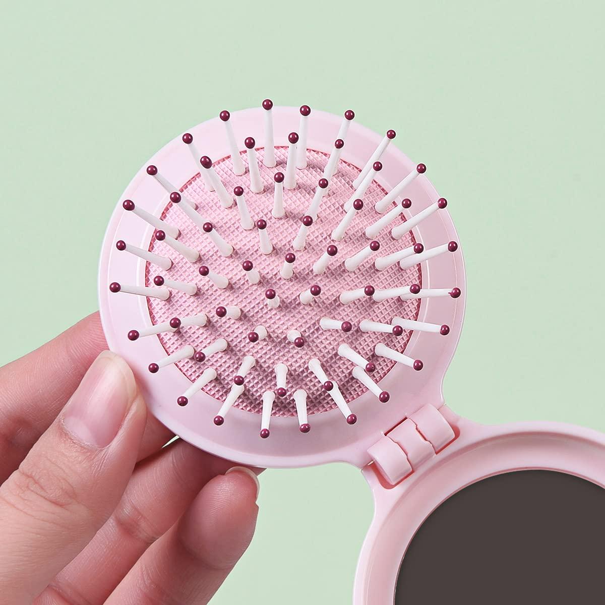 1pc Pink Cute Girly Printed Plastic Oval Hair Brush With Portable Handle,  Suitable For Girls Or Travel
