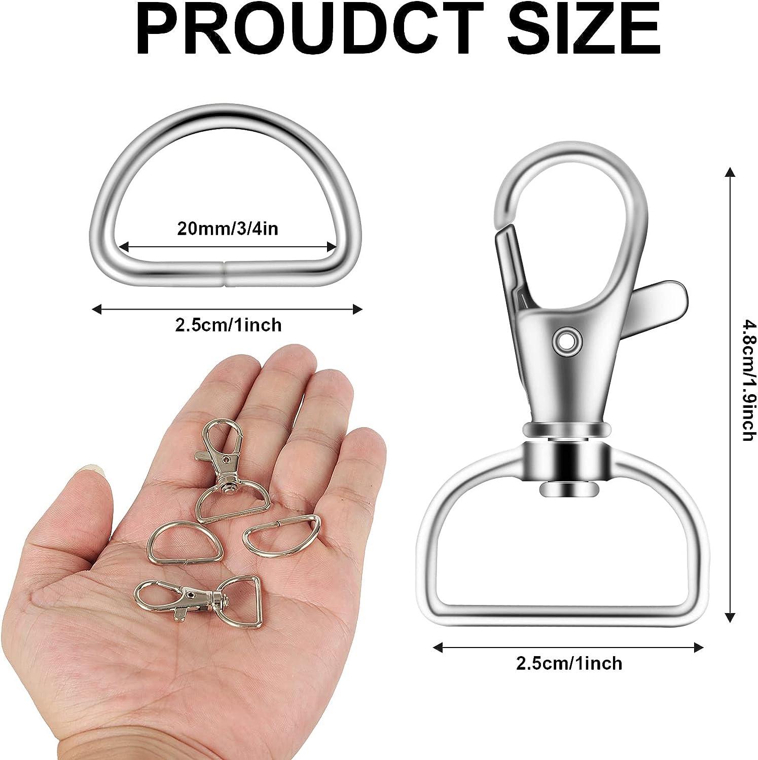 100PCS Premium Swivel Snap Hooks and D Rings, Swivel Snap Hooks for Keychain  and Sewing Project(3/4Inside Width) Silver