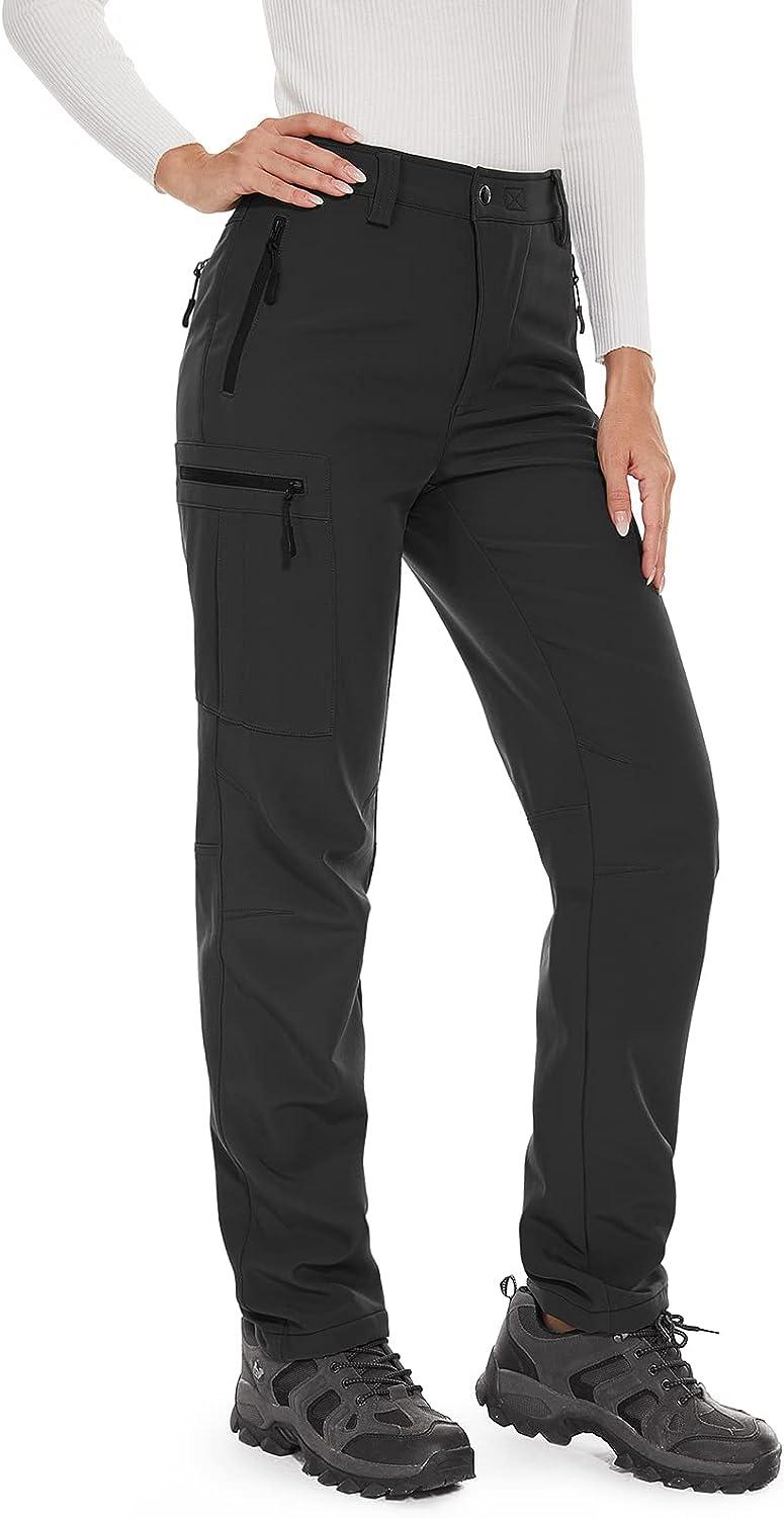 Gouxry Women's Snow Ski Pants Hiking Fleece Lined Insulated Waterproof  Windproof Outdoor Cargo Snowbard Pants Standard XX-Large Black