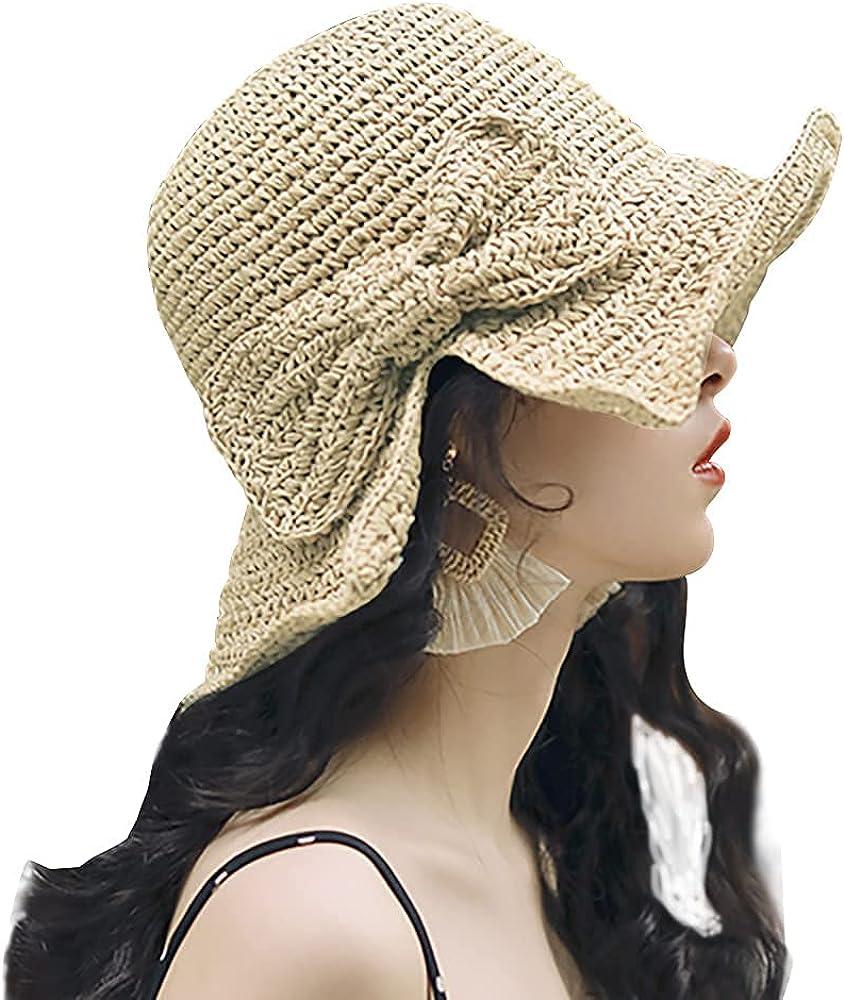 Women's Sun Hat Wide Brim Foldable Straw Hats Summer Travel Beach Cap
