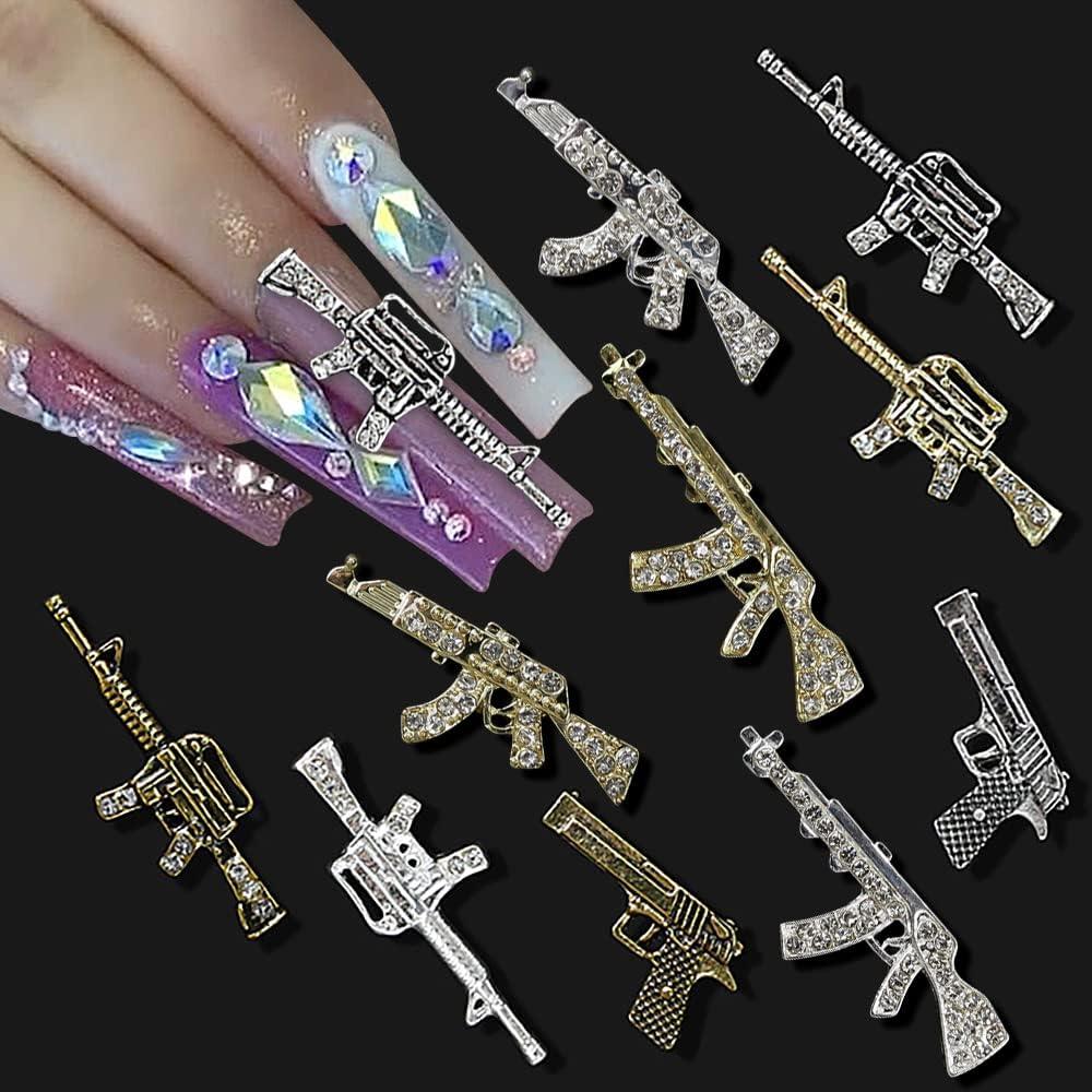  Punk Style Pink Gun Nail Charms 10PCS - 3D Metal Nail  Decorations with Crystal Rhinestones for Acrylic Nails : Beauty & Personal  Care