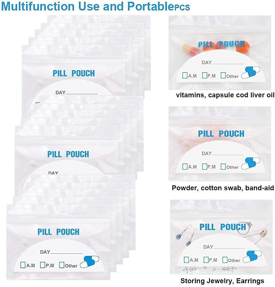  100 Pack Pill Pouch Bags - (4 X 2.75) Thickness is 6 Mil,  Portable Plastic Pills Bag Hold Vitamin, Supplements, Medication, and  Vitamin Storage : Health & Household