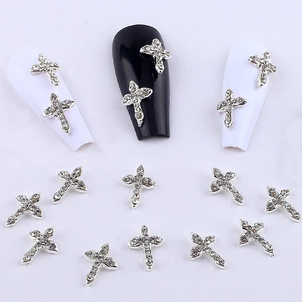 10pcs Dangle 3D Nail Charms Gold Silver Piercing Jewelry With Diamond Pearl  Luxury Charms Nail Decoration Manicure Accessories
