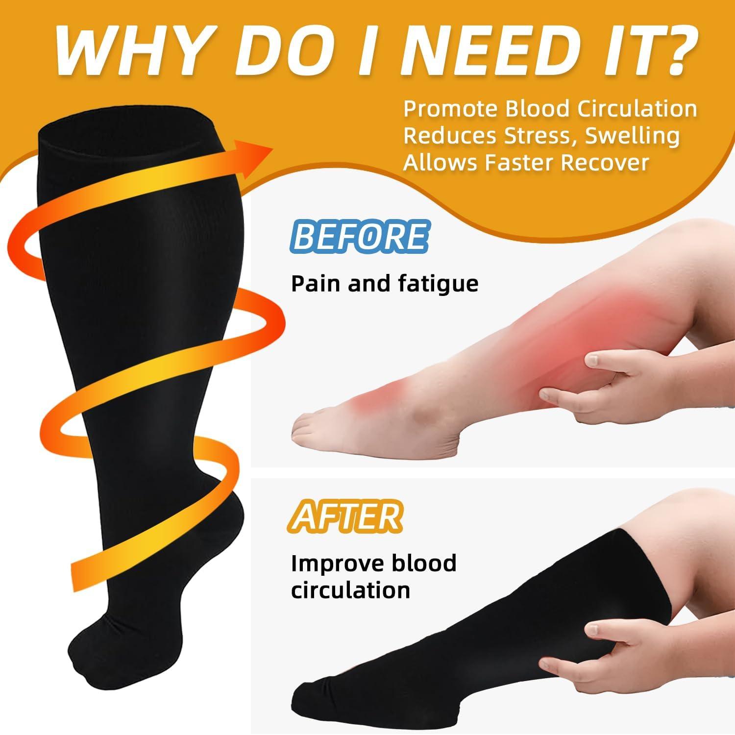 3 Pairs Plus Size Compression Socks Wide Calf for Women and Men 20-30 mmHg  Extra Large for Circulation Support Recovery(3XL) 